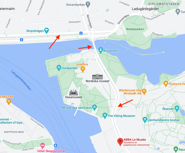 Itinéraire à pied pour aller au Musée ABBA Stockholm
